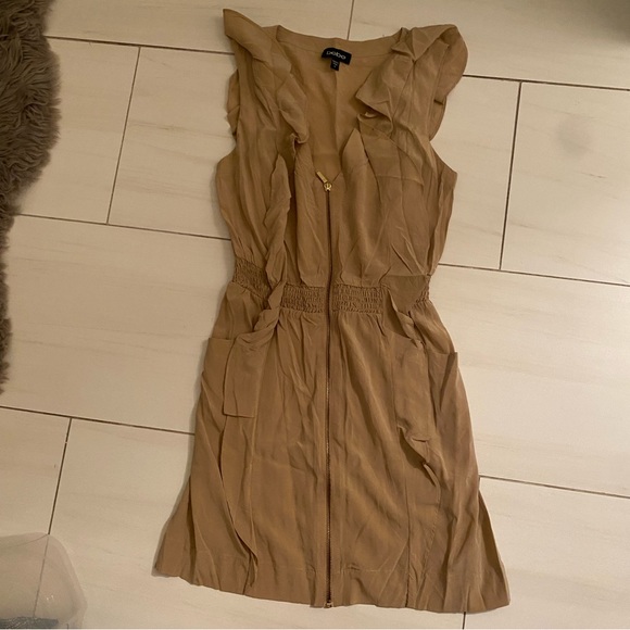 Bebe brown tan ruffle dress S - Picture 2 of 3